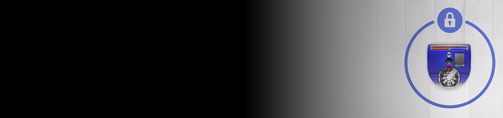 Een blauw beveiligd apparaat met een sloticoon en een digitaal scherm. Links is een zwarte overgang.