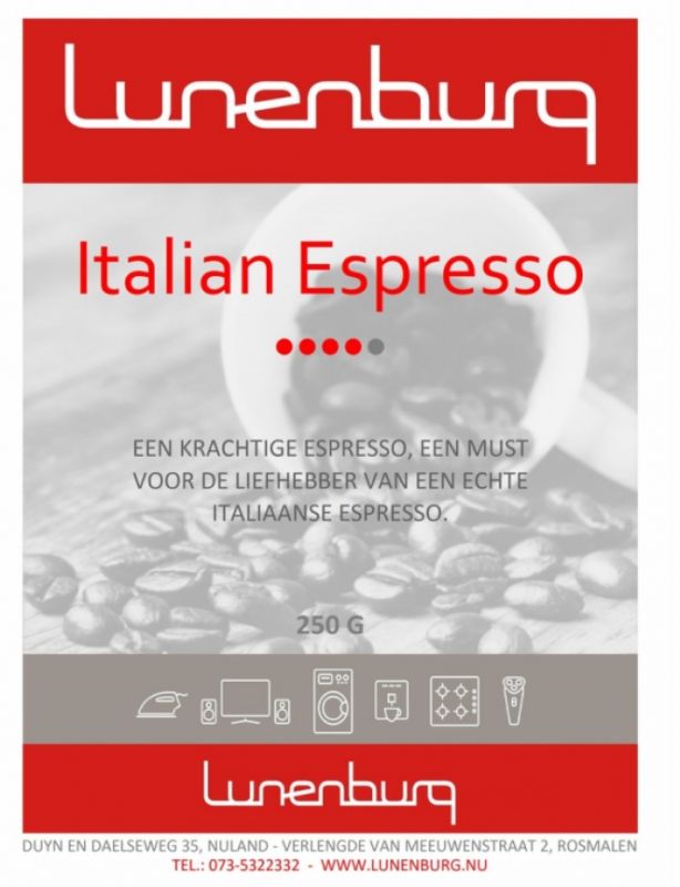 Lunenburg koffiebonen Italian Espresso 250 gram
